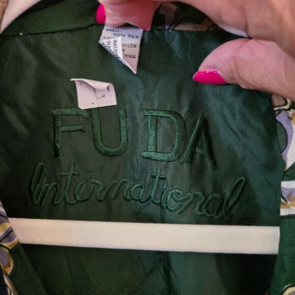 Fuda International Vintage 90s 100% Silk Unique Pattern Bomber Jacket Size L - Picture 7 of 8